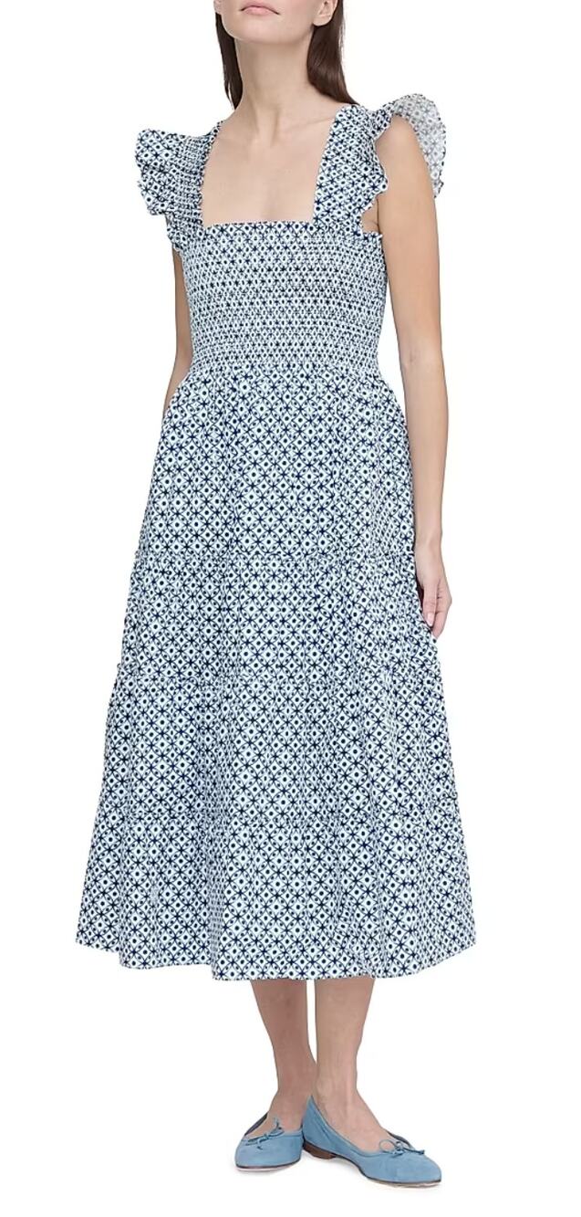 Hill House Home The Ellie Nap Dress Smocked Midi Navy Blue Circular Lattice XXL